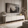 A modern living room with a TV cabinet and a large television mounted on the wall. Náhled obrázku produktu