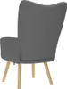 The back view of a dark gray fabric armchair with wooden legs. Anteprima dell’immagine prodotto