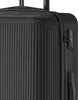 Close-up of a black suitcase with a textured surface and a built-in combination lock. Produktbild-Vorschau