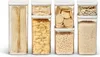 A collection of clear plastic food storage containers filled with various dry goods, arranged on a white background. Produktbild-Vorschau