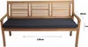 A wooden garden bench with a black cushion, shown from the front with dimensions indicated by measurement lines and text. Náhled obrázku produktu