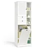 A tall, white storage cabinet with a laundry hamper compartment. Náhled obrázku produktu