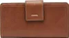 A close-up, front-facing view of a brown leather Fossil wallet. Produktbild-Vorschau