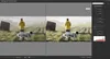 A split screen showing a photo editing software interface with before and after images of a person and a dog in a field. Produktbild-Vorschau