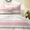 A close-up view of bedding with a striped pattern. Produktbild-Vorschau