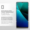 A smartphone screen protector is shown with text explaining its features and compatibility. Produktbild-Vorschau