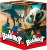 A 3D rendering of a product box for a sticker collection, featuring surreal imagery of a shark and a cow with planetary rings. Produktbild-Vorschau