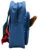 Side view of a blue backpack with a brown fuzzy tail sticking out of a side pocket. Produktbild-Vorschau