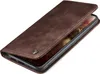 A brown leather flip case for a smartphone is shown against a white background. Produktbild-Vorschau