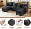 A U-shaped sectional sofa is shown in a living room setting, with close-up circular insets highlighting product features. Anteprima dell’immagine prodotto