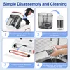 A collage of four images showing the disassembly and cleaning steps of a vacuum cleaner. Produktbild-Vorschau