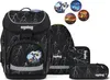 A collection of school supplies with a lightning bolt pattern, including a backpack, a pencil case, and decorative patches. Náhled obrázku produktu