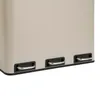 A close-up view of the bottom section of a multi-compartment trash can, showing three silver-colored pedal levers. Produktbild-Vorschau