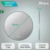 Diagram showing the dimensions and features of a round mirror with LED lighting. Produktbild-Vorschau
