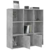 A concrete gray bookshelf with multiple compartments, some open and some with doors. Náhled obrázku produktu