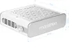 A white and silver electronic device with a decorative top grill and a control knob on the front. Anteprima dell’immagine prodotto