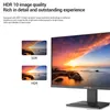 A monitor displaying a vibrant sunset scene, with smaller inset images illustrating SDR and HDR quality. Produktbild-Vorschau