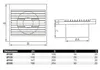 Technical drawings and a dimension table for a ventilation product. Podgląd zdjęcia produktu