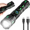 A hand holding a flashlight, with another flashlight and charging cables shown. Produktbild-Vorschau