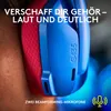 Close-up of a blue and red headset, with text overlays. Náhľad obrázku produktu