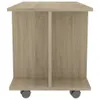 A front view of a wooden TV stand with wheels. Náhľad obrázku produktu