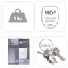 A collage of four icons representing product features: weight, material, packaging, and hardware. Produktbild-Vorschau