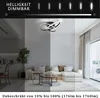A living room scene with a modern ceiling lamp, showcasing different brightness levels. Produktbild-Vorschau