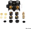 A product shot of a plumbing manifold and its accessories against a white background. Produktbild-Vorschau