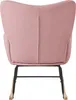 The back view of a pink rocking chair with black metal legs and wooden rockers. Náhled obrázku produktu
