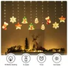 Christmas-themed string lights with various festive shapes hanging against a neutral background, with icons and text describing features at the bottom. Produktbild-Vorschau