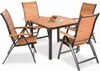 A wooden and metal outdoor dining set with four chairs and a table. Anteprima dell’immagine prodotto