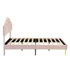 A side view of a pink upholstered bed frame with a slatted mattress support. Anteprima dell’immagine prodotto