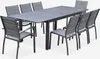 A gray outdoor dining set with a table and eight chairs, presented on a white background. Anteprima dell’immagine prodotto