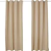 Two beige curtains hanging from a white rod against a white background. Produktbild-Vorschau