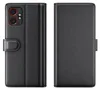 A black leather flip case for a smartphone, shown from the front and back. Produktbild-Vorschau