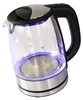 A glass electric kettle with blue LED lighting at the base, shown against a white background. Podgląd zdjęcia produktu