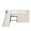 A white loft bed with a slide, desk, and drawers against a white background. Náhled obrázku produktu