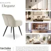 A collage showing a cream-colored armchair and various room settings (dining room, living room, kitchen, bedroom) with text overlays. Produktbild-Vorschau