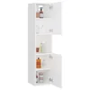 A tall, white bathroom cabinet with several open shelves displaying various toiletries and cleaning products. Anteprima dell’immagine prodotto