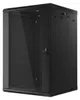 A black server rack cabinet with a glass door and a lock. Produktbild-Vorschau