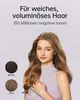 A woman with long, wavy blonde hair is shown, with two circular insets below her left arm showing 'Before' and 'After' hair color transformations. Produktbild-Vorschau
