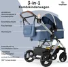 A 3-in-1 stroller with various features highlighted by numbered labels. Produktbild-Vorschau