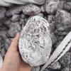 Ein großer rot-weiß gemaserter trockener Kieselstein auf einer Handfläche zur Größendarstellung Produktbild-Vorschau