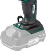 Close-up of the base of a cordless drill, showing the battery connection point and a small LED light. Produktbild-Vorschau