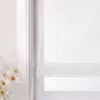 A close-up view of a white sheer Roman blind with a bouquet of daisies in the foreground. Produktbild-Vorschau