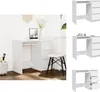 A collage of images showing a white desk from different angles and in different settings.