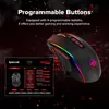 A gaming mouse and its software interface are shown against a dark, smoky background with red accents. Produktbild-Vorschau