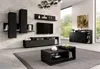 A modern living room with a black TV stand, shelves, and coffee table. Náhled obrázku produktu