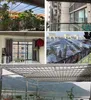 A collage of images showing different applications of a clear PVC tarp, including covering plants, protecting furniture, and as a rain curtain. Produktbild-Vorschau