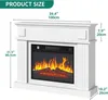 A diagram showing the dimensions of a white electric fireplace. Produktbild-Vorschau